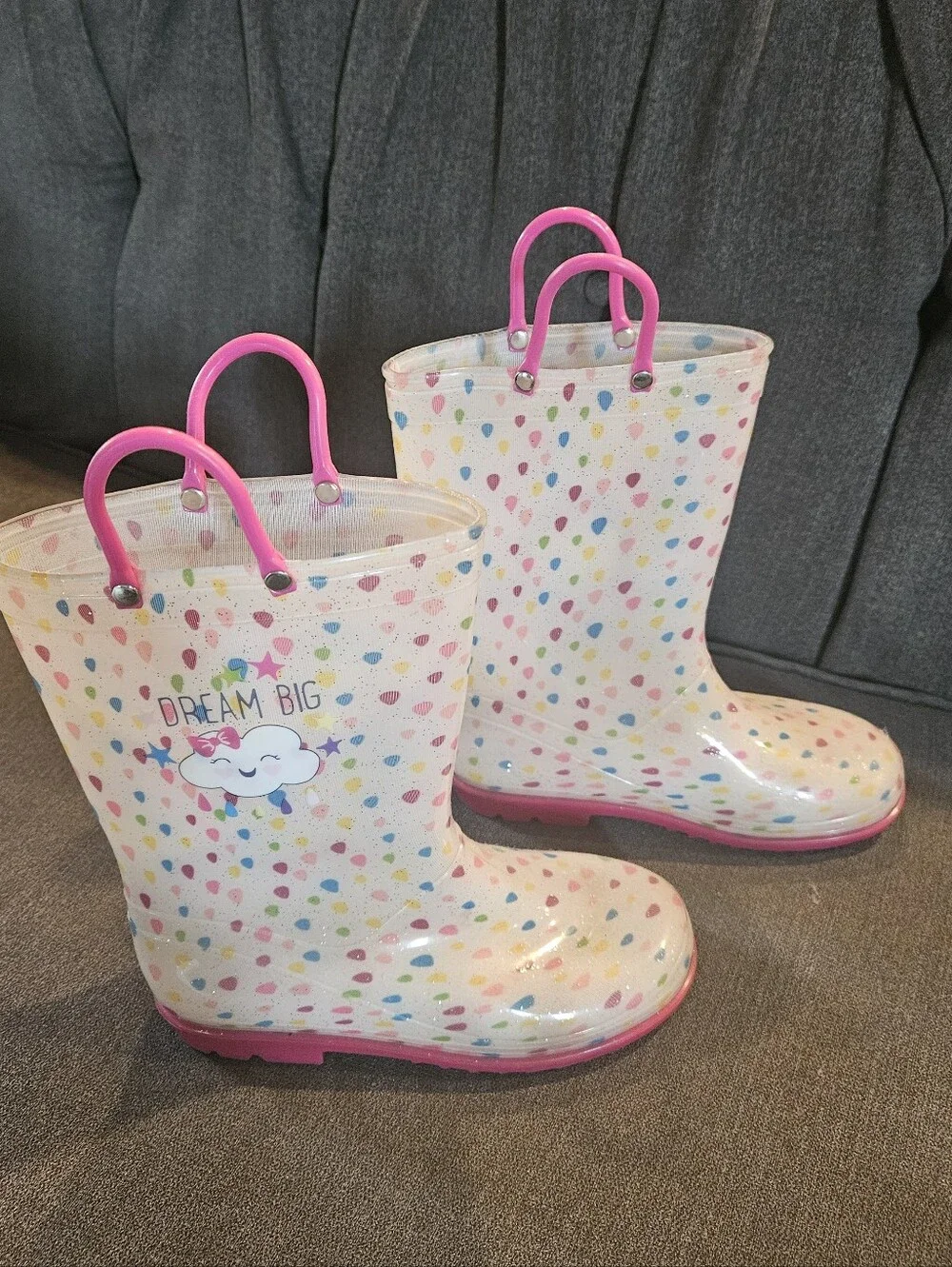 Kids Pink Polka Dot Rain Boots - Dream Big